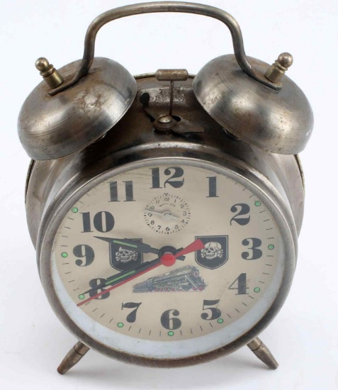 WWII THIRD REICH GERMAN TOTENKOPF ALARM CLOCK