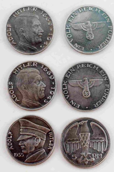 WWII THIRD REICH GERMAN SIX  ADOLF HITLER COINS