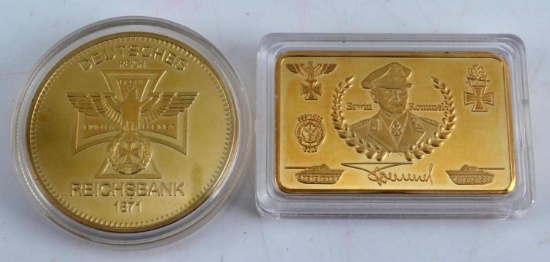 WWII GERMAN THIRD REICH GOLD PLATED COIN & BAR LOT