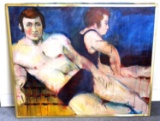 OIL ON CANVAS PAINTING OF TWO MEN SIGNED & FRAMED