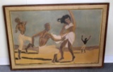 MID CENTURY AFRICAN OIL ON CANVAS SIGNED PAINTING