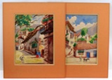 LOT OF TWO CELESTINO TASCO CITY WATERCOLORS