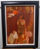OIL ON CANVAS MODERNIST NUDE PAINTING
