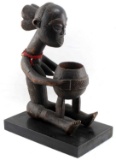 YORUBA FEMALE WOOD CARVING SCULPTURE W BOWL
