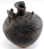 CHIMU BLACKWARE POTTERY VESSEL W ZOOMORPHIC FIGURE