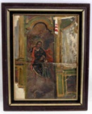 OIL ON CANVAS FRAMED RUSSIAN ICON SAINT & FIGURE