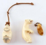 INUIT ESKIMO POLISHED WALRUS TUSK BEAR & BILLIKIN