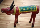 ANTIQUE WOOD POLYCHROME INDIA SACRED COW STATUE