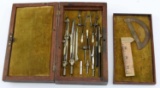 ANTIQUE WOOD BOX WITH CUSTOM DRAFTING SET