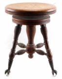 VINTAGE ADJUSTABLE PIANO BALL & CLAW FOOT STOOL