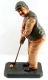 CARVED AND PAINTED LIGHT WOOD DECORATIVE GOLFER