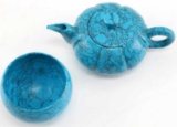 LOT OF SMALL TEAPOT & CUP CARVED OUT OF TURQUOISE