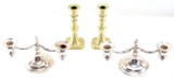 2 PAIR OF CANDLESTICK HOLDERS BRASS & SILVER PLATE