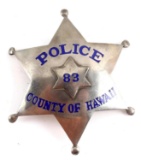 OBSOLETE COUNTY OF HAWAII 83 POLICE BADGE