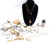 ANTIQUE COSTUME & STERLING JEWELRY W HAND MIRROR