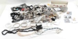 8 POUNDS OF UNSEARCHED SILVER TONE COSTUME JEWELRY