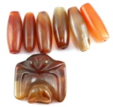 NATIVE AMERICAN INDIAN AGATE OWL PENDANT & BEADS