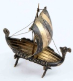 MINIATURE BRASS NORDIC VIKING SHIP ON STAND