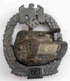 WWII GERMAN THIRD REICH HEER 75 TANK ASSAULT BADGE