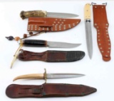 VINTAGE HUNTING KNIFE STAG HANDLE LOT OF FOUR
