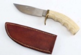 POLISHED BONE HANDLE HUNTING KNIFE WITH SHEATH