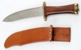 LARGE POLISHED WOOD HANDLE BOWIE KNIFE WITH SHEATH