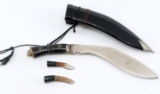 KUKRI KNIFE WITH TWO SMALL KNIVES IN SHEATH