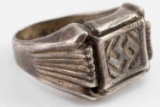 WWII THIRD REICH GERMAN SILVER SWASTIKA RING