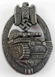 WWII GERMAN THIRD REICH SILVER TANK ASSAULT BADGE