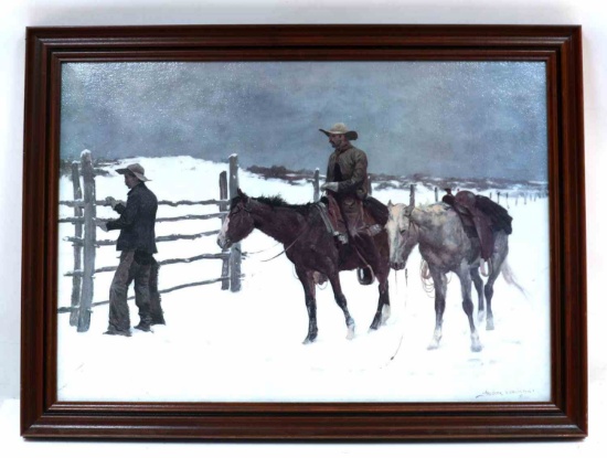 REMINGTON LITHOGRAPH FALL OF THE COWBOY FRAMED