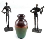 LOT OF 3 ART OBJECTS BRUTALIST SCULPTURE POTTERY