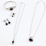 MODERN STERLING SILVER AND ONYX JEWELRY PARURE