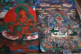 LOT OF TWO TIBETAN BUDDHIST TANKA BACKED W PAPER