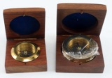 BRASS COMPASS WOODEN CASE PAPERWEIGHT LOT OF 2