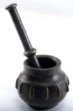 SMALL ANTIQUE CAST BRONZE MORTAR AND PESTLE