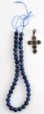 LAPIS LAZULI BEADS & GARNET & STERLING PENDANT