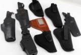 LOT OF 9 PISTOL & REVOLVER HOLSTERS ALL MATERIALS