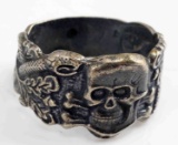 WWII THIRD REICH GERMAN SS TOTENKOPF SILVER RING