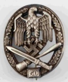 WWII GERMAN GENERAL ASSAULT BADGE SILVER TONE