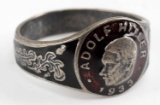 WWII GERMAN ADOLF HITLER 1933 SILVER RING ENAMEL