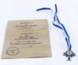 WWII GERMAN 3RD REICH MOTHERS CROSS WITH CERT