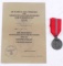 WWII GERMAN WINTER WAR MEDAL AND CERTIFICATE