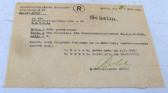 1942 ESTONIAN SECRET POLICE HOLOCAUST DOC LOT