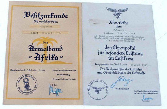 WWII GERMAN THIRD REICH CITATION LOT OF 2