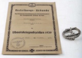WWII GERMAN THIRD REICH U BOAT BADGE W AWARD