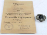 WWII GERMAN SS PROFICIENCY BADGE AND CERTIFICATE