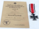 WWII GERMAN IRON CROSS 2ND CLASS AND CERTIFCATE