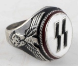 WWII GERMAN WAFFEN SS SILVER ENAMEL RING SIZE 11