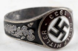 WWII GERMAN ADOLF HITLER 1933 SWASTIKA SILVER RING