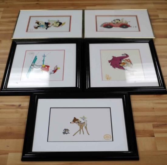 5 FRAMED STUDIO CEL SERIGRAPH BUGS BUNNY FLINTSTON